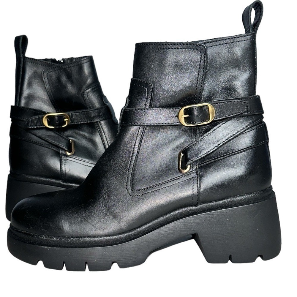 Steve Madden Size 8 Coletta Black Leather Bootie Lug Sole Women NWOT